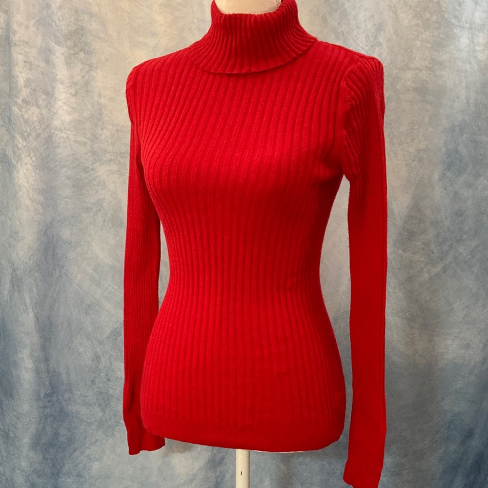 🍀2for$25🍀 Merona Red Ribbed Long Sleeve Turtleneck Sweater Medium MINOR FLAW